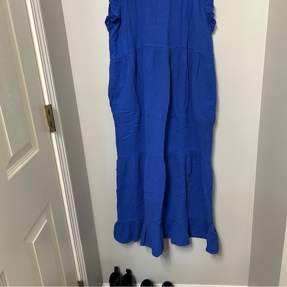 Universal Thread Tiered Cottage Core Sleeveless Gauze  Maxi Dress Blue Cotton L - Picture 2 of 10